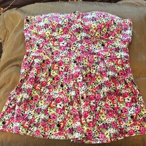 Wet Seal Floral Strapless Camisole - Pink and Green